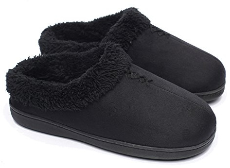 ofoot Chaussons chauds de sabot de femmes, Pantoufles de semelles en caoutchouc à fond dur intérieurs en mousse mémoire,avec le dos pour les femmes(noir,EU 42-43)