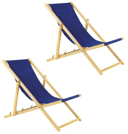 Unbekannt Liegestuhl klappbar aus Holz – 2er Set blau Stabiler Gartenliege - Strandliege, leichte Sonnenliege für Garten, Balkon und Strand Bars - Liege modern Design