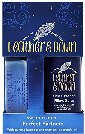 Feather & Down Sweet Dreams Perfect Partners Geschenkset (50ml Kopfkissenspray & 10ml Roll-on) – mit beruhigenden ätherischen Ölen aus Lavendel und Kamille. Ohne Tierversuche. Natürliche Extrakte.