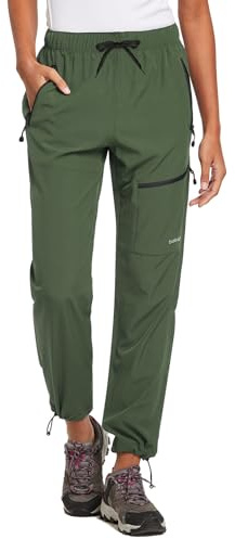 BALEAF Women's Hiking Pants Quick Dry Water Resistant Lightweight Joggers Pant for All Seasons Elastic Waist Army Green Size M, Capri