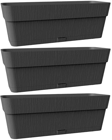 Kigima Pflanzenkasten 3er Set 50x18x17 Anthrazit – Robuster Blumenkasten für Balkon & Fensterbrett aus Plastik – Stylischer Balkon Blumenkasten mit Wasserspeicher – Kleiner Balkonkasten für Blumen
