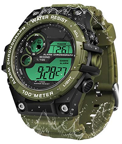 TEKMAGIC Mens Boys Sports Diving Watch 10 ATM Waterproof Swimming Watch with Stopwatch, Chronograph, Alarm Functions, Dual Time Zone, 12/24 Hours Format