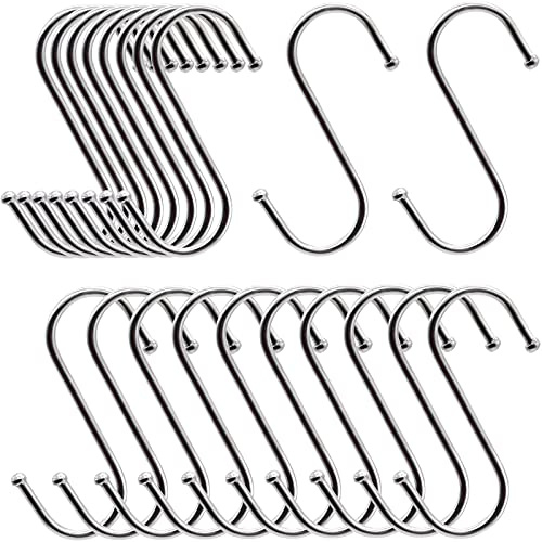MgcTolBox 20 Ganchos para Colgar, Ganchos en Forma de S, Ganchos Metal para Cocina, Baño, Armario, Oficina, Jardín（Pequeña, Plata）