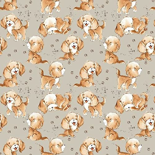 Pingianer hund, 100 x 160 cm, 100 % bomull, bomullstyg, barn, metervara, hantverk, sömnad, tyg (hund glad grå, 100 x 160 cm (11,99 €/m))