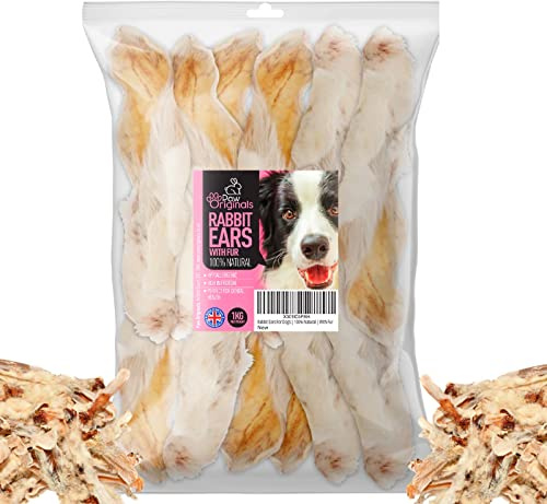 Rabbit Ears For Dogs With Fur | 100% Natural | 1 KG SUPER SIZE | Grain Free - Hypoallergenic - Gluten Free Treat For Dogs & Puppies | High In Protein & Fibre | Delicious Natural Healthy Treats
