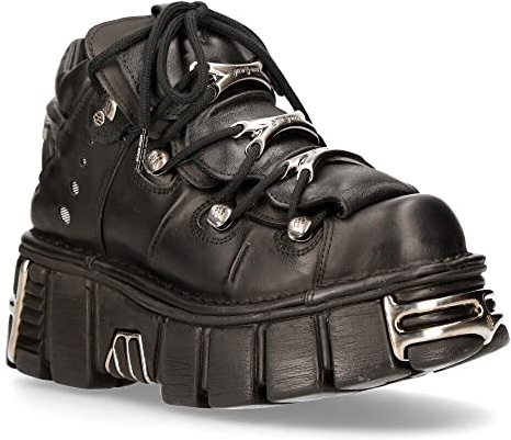 New Rock 106 S1 Women's Goth Punk Black Metallic Platform Fashion Ankle Boots 3