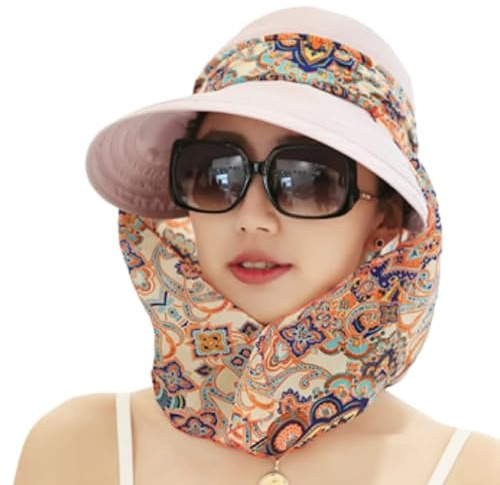 Chapeau de Soleil Femme Chapeau d’Eté Amovible Casquette Visière Respirant Capeline de Plage Large Bord Protection Solaire Anti-UV Chapeau Protection Visage Cou pour Voyage Capline de Pêche Camping