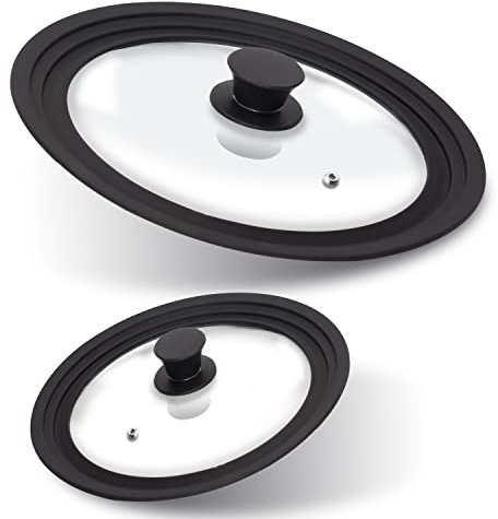 Anaeat Universal Silicone Lid for Pots, Pans and Skillets – Tempered Glass Coated with a Heat-Resistant Silicone Rim – Compatible with All Kitchenware of 15.2