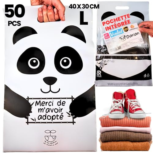 50 Emballage Colis Vinted, Enveloppes d’expédition 40x30cm Opaque avec Poignée, Poche à Bordereaux A5, Sac Plastique Auto-Adhésif, Pochette Colis Vêtement, Chaussures, livres, Grand format