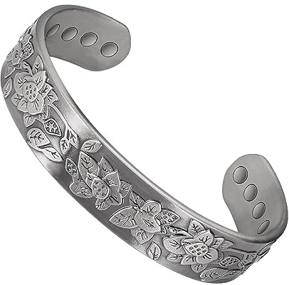 Rent koppararmband med 8 magneter – lotusmönster koppararmband, 3 500 Gauss effektiva magneter, justerbart 16 cm gemensamt armband (B), 6.5 inches, Koppar