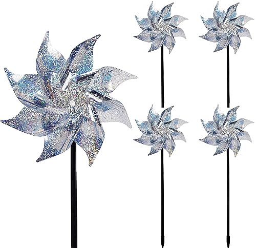 ERBO Lot de 5 moulins à vent pour protéger balcon, jardin, cour, verger (argenté)