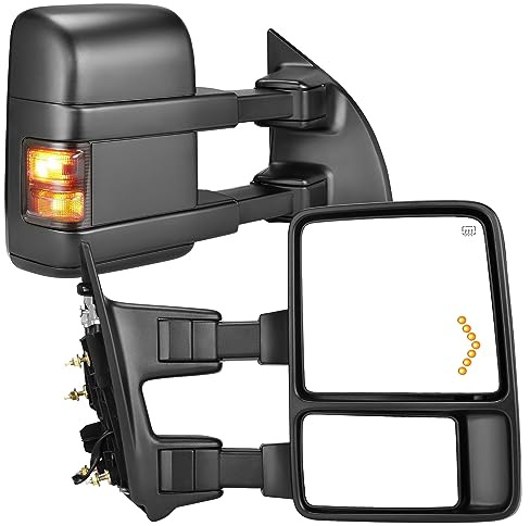 YITAMOTOR Towing Mirrors Compatible with 1999-2007 Ford F250 F350 F450 F550 Super Duty, 2001-2005 Excursion with LED Arrow Signal Light Smoke Power Heated Telescoping Rear LED Turn Signal