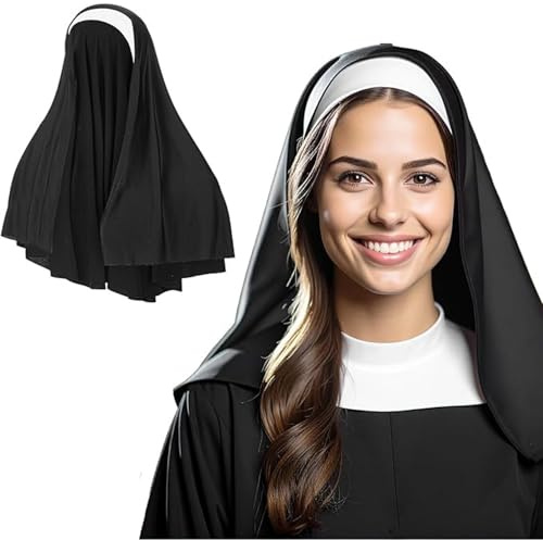 Coiffe Nonne Pour Déguisement Fille ou Femme. Accessoires Costume D’Halloween De Nonne. Chapeau Terreur ou Peur. Voile Pour Hommes.
