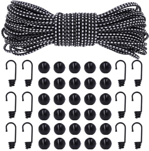 BYZANDQI Rubber Cord, 4 mm, 10 m, Highly Elastic Expander Rope, Rubber Cord, DIY with Hooks, Balls Accessories, Tarpaulin Rope, Rubber Cord, Tension Rope, Rubber Band, Black