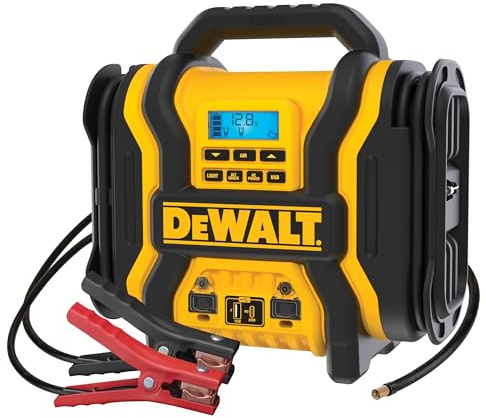 DEWALT DXAEPS14 2000 Peak Battery Amp 12V Automotive Battery Booster Jump Starter/Power Station with 120 PSI Compressor, 500W AC Power Inverter, and 15W USBa & 25W USB Ports