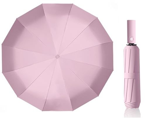 Maibar paraply stormsäkert vindtätt stort kompakt 24 ribbor vattentätt paraply vikbar resa fickparaplyer för män och kvinnor (svart), ROSA, Groß