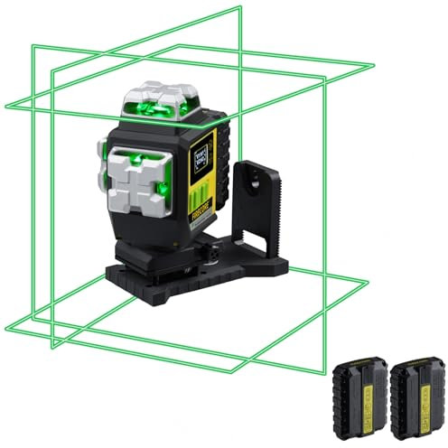 Fireocre F95T-4G - Nivelador láser verde autonivelante de 4 x 360 grados, herramienta de nivel láser de línea cruzada 3D, láser de piso de alta precisión con 2 baterías de iones de litio, control