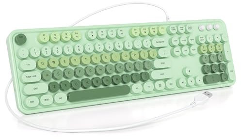 SOLIDEE Tastiera a membrana cablata al 100% con tasti rotondi galleggianti,tastiera di dimensioni complete 104 tasti,tastiera con tasti stile macchina da scrivere(Americana QWERTY)(GT108 Green)