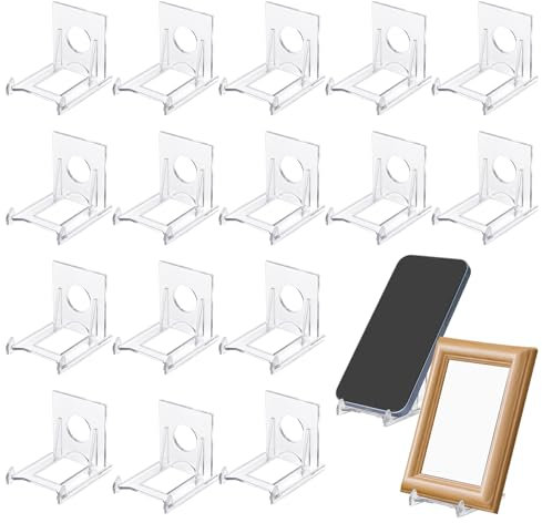 KAHOUI 16 Pièces Acrylique Support Assiette Decorative, Ajustable Transparent Lampe Porte Assiette, Presentoir Livre en Plastique Chevalet, Présentoir Livre pour Téléphone, Pièce de Monnaie