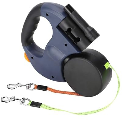 Correa doble para perro retráctil, telescópica, lisa, sólida y resistente a las picaduras, no es fácil de rasgar, correa para perro con dos cables largos de 3 metros hasta 50 LB azul