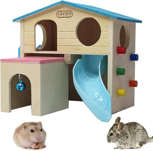 Kathson Hamsterhaus Haustiere Kleintierversteck mit lustiger Kletterleiter Rutsche Holzhütte Kauspielzeug für Kleintiere wie Zwerghamster und Maus (blau)