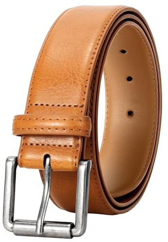 JASGOOD Leather Belt for Men Dress Casual Golf 1.5” Classic Work Belt for Men Leather Jeans,Brown