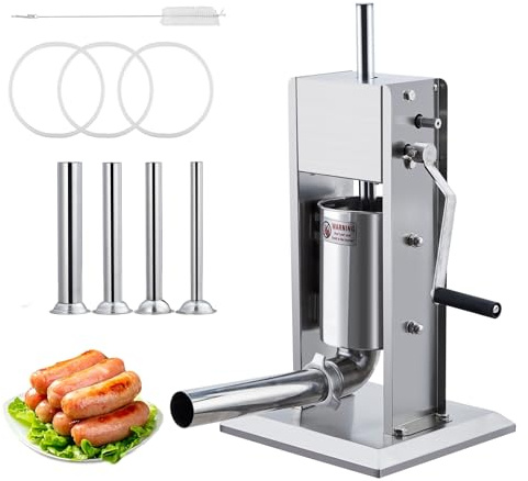 GarveeHome Sausage Stuffer, Manual 7 LB/3 L Sausage Maker Machine, Meat Stuffer With Dual Speed, Stainless Steel Heavy Duty Sausage Filler With 4 Stuffing Tubes, for Commercial and Home Use