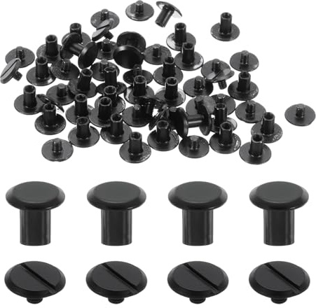 QUARKZMAN set om 30 M4 x 6 mm Chicago-skruv metall slitshuvud bindningsskruvar stolpar spik nitskruvar skruvar för gör-det-själv läder bälte väska hantverk bokbindning, svart