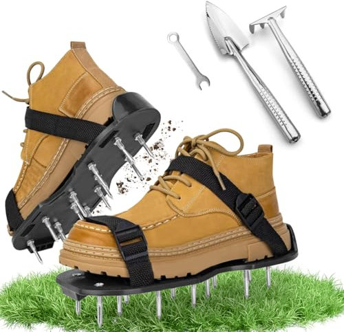 Zapatos Aerador de Cesped, Suelas Escarificadoras Airea Zapato con Palas y Rastrillos de Acero Inoxidable, Zapatos Jardín de Césped, Zapatos Aireadores de Césped para tu Césped, Jardín, Jardinería