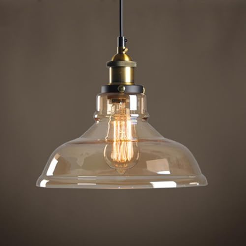 LIGINOK Suspension Luminaire Industriel Vintage avec Abat-Jour en Verre E27 Lustre Moderne Lampe Suspendue Plafond pour Chambre Salon Restaurant Café(E,Ambre)