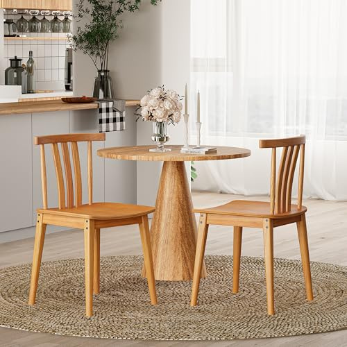 GENGKHAN Solid Wood Dining Chairs, Kitchen Chairs Set of 2，Stylish Country Style Seats for Home,Dining Room, Restaurant & Cafe（Dark Oak-Set of 2）