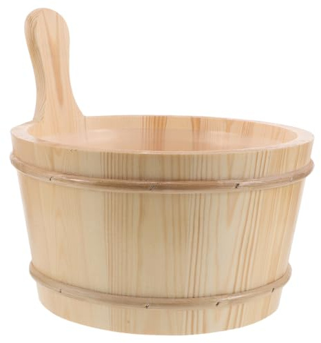 AKOOSY Bastuhink med slev och avtagbart foder, kompakt set för spabad tillbehör traditionell bastu