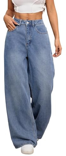 OYICAI Pantalon Denim Baggy Jeans Femme Large Jambe Y2K Hip Hop Streetwear | Laisé,Vintage,2000s,Rétro