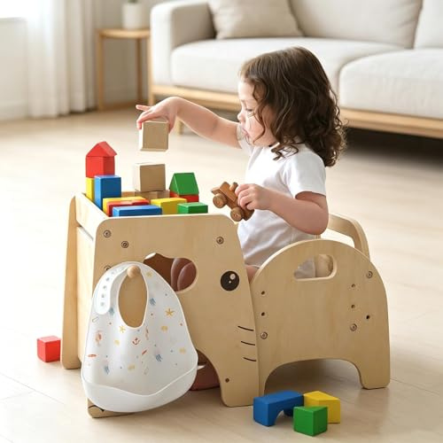 Lehoo Castle Montessori - Juego de mesa y silla de destete para niños de 1 a 3 años | Altura ajustable, muebles de madera para actividades para bebés, autoalimentación, dibujo, aprendizaje y juego