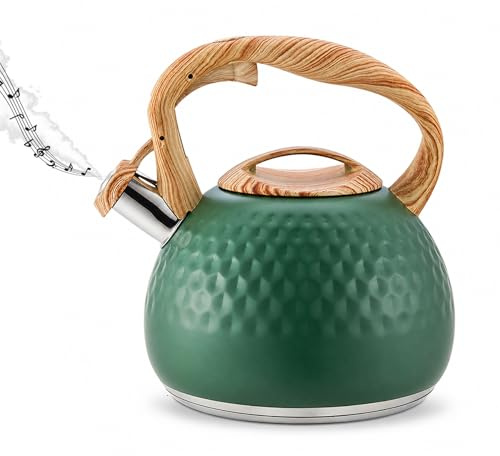Hervidor de agua de acero inoxidable de 3 l, de inducción y cocina de gas | Tetera retro con mango resistente al calor, apta para lavavajillas, adecuada para cocina, camping