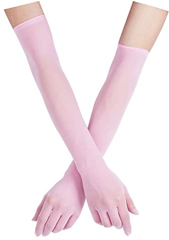 CHICTRY Genomskinliga handskar för kvinnor, armbågsärmar, ultratunna, nätunderkläder, handskar, UV-pläd, armbågsstrumpor för bröllop, fest, kväll