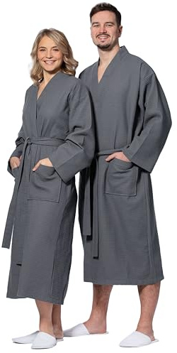 ZOLLNER Bademantel in anthrazit - hautfreundliches und weiches Waffelpique - Unisex - Baumwolle - S - waschbar bis 60°C - Hotelqualität - Oeko Tex® zertifiziert