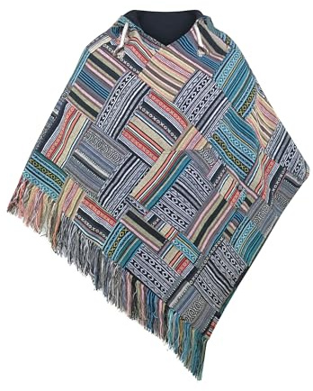 virblatt Herrponcho i 100% bomull, mexikansk poncho, baja, huvtröja, poncho, pancho, tröja, ”drug rug”, cape, ull, Lappteknik, L/XL
