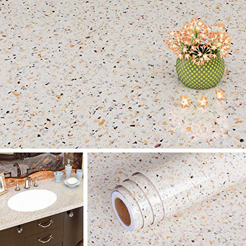 Livelynine Waterproof Contact Paper Granite Gold Peel and Stick Countertops Desk Cover Cabinet Countertop Laminate Self Adhesive Wallpaper 15.8x78.8 Inch