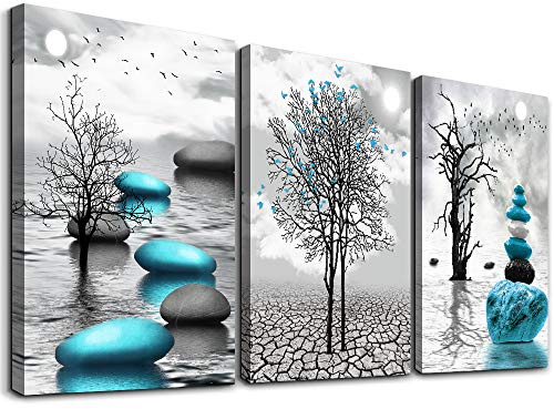 DZRWUBHS Abstract Wall Art for Living Room，3 Piece Modern Canvas Artworks Stones in The Water Zen Wall Decor Minimalist Meditation Picture Painting Prints for Bedroom Bathroom Hallway Home Office