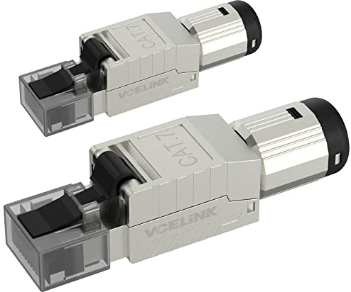 VCELINK RJ45-kontakt verktygslös Cat7 nätverkskontakt verktygslös för installationskabel Cat7 Cat6A fältkonfektionerbar skärmad 10 Gbit/s 600 MHz 2 stycken