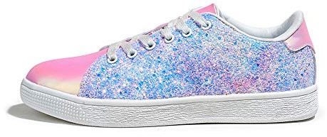 LUCKY STEP Glitterskor glittrande bling glänsande snygga snygga snörning mode sneakers för kvinnor, Lila multi, 37 EU