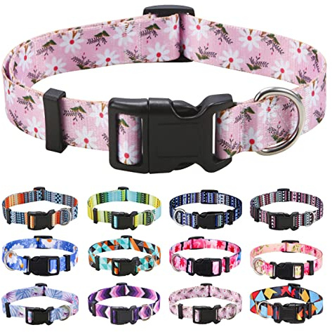Mihqy Dog Collar for Large Dogs, Fashion Design, Pink White Flower,L | Neck Fit 14.9-24.8, Multiple Patterns,4 Sizes for Small Medium Large Dogs, Comfortable for Walks and Outdoor Hikes