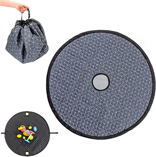 Zamboo 2in1 Sandspielzeugtasche und Spielplatzdecke - praktische Tasche für Spielzeug und wasserabweisende Sitzunterlage - Schwarz Grau