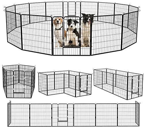 Tavata Heavy Duty Metal Dog Playpen Dog Fence for Outdoor, 8/16 Panels 24/32/40 Height Rustproof Dog Fence with Doors, Pet Fence for Large/Medium/Small Dogs, Pet Playpen for Yard,Camping