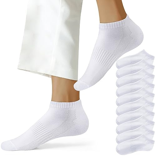 NUOZA Chaussette Homme Femme de 10 Paires Sport Coton Socquette Respirant Chaussettes Courtes Unisexe,Blanc,47-50