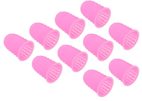 PATIKIL Fingerspetsar i gummi på 0,59 tum, 10-pack fingertoppsskydd i silikon, skyddsdynor, fingerborg, för kontorsräkning, sortering, sömnad, rosa, liten storlek