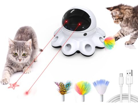 ORSDA Cat Laser Toy, 2-in-1 Interactive Automatic Motion Activated Moving 8 Holes Whack A Mole Feather, USB Rechargeable Electronic Smart Sensor Kitten Toys for Indoor Exercise