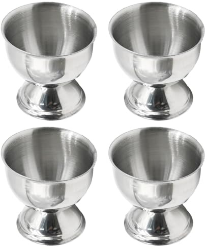Saihisday Stainless Steel Egg Cups, Egg Holders Egg Cracker Topper Set Soft Boiled & Hard Boiled Egg Tray, Metal Single Egg Holder Kitchen Gadgets Tools (4, silver)