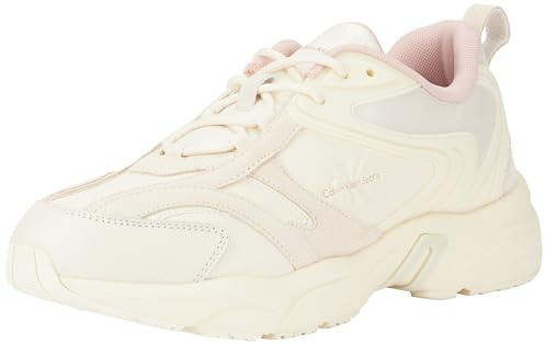 Calvin Klein Donna Sneakers Suola Grossa Retro Tennis Profilo Basso, Beige (Creamy White/Peach Whip), 39